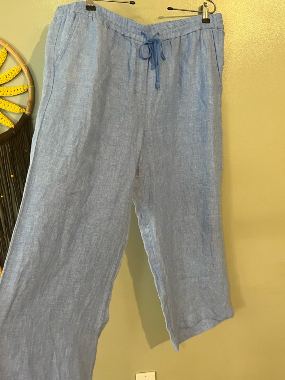 Talbots Sky Blue Wide-Leg Linen Drawstring Pants - Picture 7 of 14